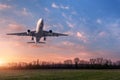 Landscape with big white passenger airplane Royalty Free Stock Photo