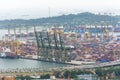 Landscape from bird view of Cargo ships entering one of the busiest ports in the world, Singapore. Royalty Free Stock Photo