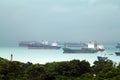 Landscape from bird view of Cargo ships entering one of the busiest ports in the world, Singapore Royalty Free Stock Photo