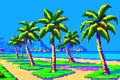 Landscape 8bit pixel art. Summer natural landscape. Summer ocean beach