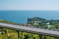 Landscape on sea coast with bridge Royalty Free Stock Photo