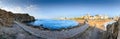 Blanes city and beach from Sa Palomera rock at morning in Spain Royalty Free Stock Photo