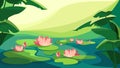 Landscape with blooming lotuses.