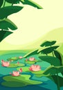 Landscape with blooming lotuses.