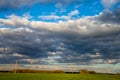Landscape with blue cloudy sky, cereal field and trees Royalty Free Stock Photo