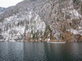 Landscape blue green lake moutain Passenger boat on the Koenigssee, Bavaria, Germany Royalty Free Stock Photo