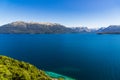 Landscape of blue lakes, Andes mountains, and forest in Patagonia, Argentina. Royalty Free Stock Photo