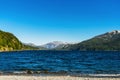 Landscape of blue lakes, Andes mountains, and forest in Patagonia, Argentina. Royalty Free Stock Photo