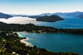 Landscape of blue lakes, Andes mountains, and forest in Patagonia, Argentina. Royalty Free Stock Photo