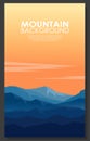 Landscape with silhouettes of blue mountains. Poster of high blue rocky mountains with copy-space.