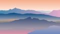 Landscape with blue orange silhouettes of mountains Royalty Free Stock Photo