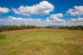 Landscape with blue sky clouds and grass meadow in Navafria near Madrid