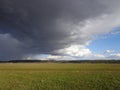 Landscape blue sky clouds green field Royalty Free Stock Photo