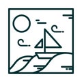 Landscape boat in the sea wind sun cartoon line icon style