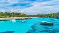 Landscape with boats and turquoise sea water, Majorca Royalty Free Stock Photo