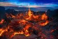 Landscape with bonfire, night and bright hot flame Royalty Free Stock Photo
