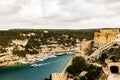 Landscape of Bonifacio with the Harbor and The Citadel at left. Corsica Island, France