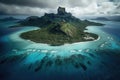 Landscape of bora bora island, french polynesia, illustrations. Generative AI