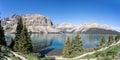 Panoramic landscape of Bow Lake in Banff National Park, Alberta, Canada Royalty Free Stock Photo