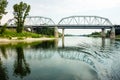 Landscape - bridge and river bank of Dniester in Bender, Transnistria Royalty Free Stock Photo