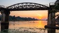 Landscape of Bridge River Kwai at Kanchanaburi, Thailand in sunset time. Is a famous place Royalty Free Stock Photo