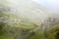 Landscape from Bucegi Mountains, part of Southern Carpathians in Romania in a foggy day Royalty Free Stock Photo