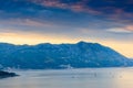 Landscape of Budva riviera in Montenegro. Dramatic morning light. Balkans, Adriatic sea, Europe. Royalty Free Stock Photo