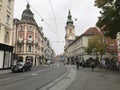 Landscape and buildings in the immediate vicinity of Stadtpfarrkirche in Graz, Austria. Royalty Free Stock Photo