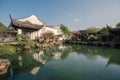 Landscape and buildings in Master of the Nets Garden, a classical Chinese garden in Suzhou, China Royalty Free Stock Photo