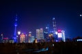 Landscape of the Bund surrounded by lights at night in Shanghai, China Royalty Free Stock Photo