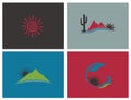 Landscape bundle of desert mountains with cactus abstract sunny nature idea logos vector