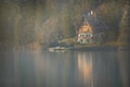 Landscape with cabin at lake Bled Royalty Free Stock Photo
