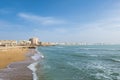 Landscape of Cadiz waterfront and town from the beach. Spain