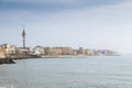 Landscape of Cadiz waterfront and town from the beach. Spain