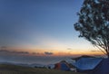 Landscape camp tent under sky sunset Royalty Free Stock Photo