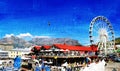 the Cape Wheel at the V&A Waterfront and Table Mountain in the background mixed media