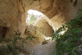 The landscape of Cappadocia. Hills and a passage between them and inside them. The famous tourist trekking in Cappadocia. Turkey.