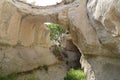 The landscape of Cappadocia. Hills and a passage between them and inside them. The famous tourist trekking in Cappadocia. Turkey.