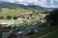 Landscape of the Carpathian Mountains and the resort of Bukovel