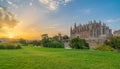 Landscape with Cathedral La Seu at sunset time in Palma de Mallorca islands, Spain Royalty Free Stock Photo