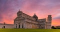 Landscape with Cathedral and the Leaning Tower of Pisa at sunset, Italy Royalty Free Stock Photo