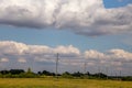 Landscape with cereal field, trees and cloudy blue sky Royalty Free Stock Photo