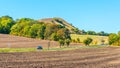Landscape of Ceske Stredohori, aka Central Bohemian Highlands, with typical spiky hills of volcanic origin, Czech Royalty Free Stock Photo