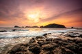 Landscape with Chagwido Island and strange volcanic rocks, view from Olle 12 corse in Jeju Island, Korea.