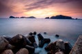 Landscape with Chagwido Island and strange volcanic rocks, view from Olle 12 corse in Jeju Island, Korea.