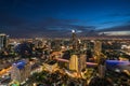 Landscape of Chao phraya river in Bangkok city in evening time with bird view. Bangkok City at night time, Hotel and resident area Royalty Free Stock Photo