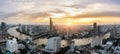 Landscape of Chao phraya river in Bangkok city in evening time with bird view. Bangkok City at night time, Hotel and resident area Royalty Free Stock Photo