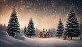 landscape with christmas tree A joyful Christmas with a row of trees and a starry sky. The trees are cheerful and festive