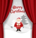 Landscape Christmas vector background illustration with standing Santa Claus front of pine trees