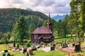 Landscape with church and cemetery in Slovakia, Tatranska Javorina Royalty Free Stock Photo